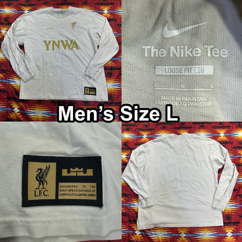 Nike Liverpool FC LeBron James YNWA Long Sleeve Tee Beige Men’s Large Loose Fit